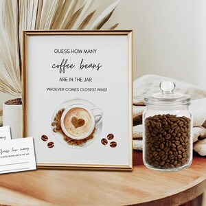 Adivinhe quantos grãos de café tem no pote, Jogo de chá de bebê, Jogo de adivinhação, Tema expresso, Gênero neutro, Download instantâneo, Placa minimalista