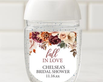 Fall Floral Bridal Shower, Fall in Love Sanitizer Labels, Burgundy Rust Flowers, Bride in Bloom Favors, Custom Stickers, Gifts for Guests
