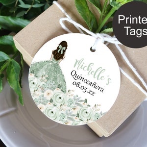 Quinceanera Gift Tags, Quinceanera Party Favors, Mis Quince Tags, Sage Green Floral Tags, 15th Birthday Tags, Personalized Favors for Guests