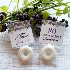 Lavender Floral Birthday Mint Favors, 80th Birthday Favors, In Mint Condition, Eighty Years, Party Gifts for Guests, Mint Tags, Eightieth