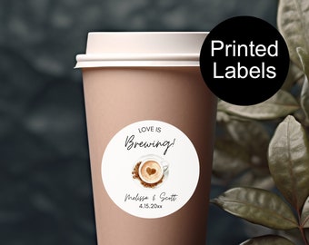 Love is Brewing Stickers, Coffee Wedding Favor Labels, Personalized Stickers, Custom Label, Thank You Stickers, Gifts for Guests, Minimalist