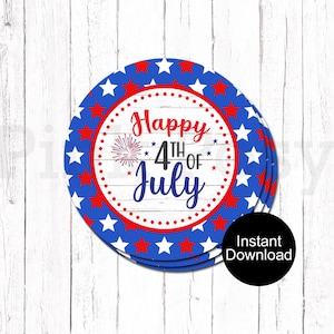 Étiquettes à biscuits imprimables du 4 juillet, étiquettes pour cadeaux du 4 juillet, étiquettes de faveur rondes de 2 po., étiquettes pour le jour de l'indépendance, étiquettes pour cadeaux en téléchargement immédiat, décorations de cupcakes