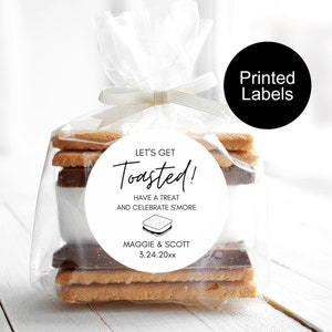 Let&#39;s Get Toasted Labels, Wedding Favor Stickers, S&#39;more Stickers, Reception Favors, Label for Gift Bags, Personalized Favors, Minimalist