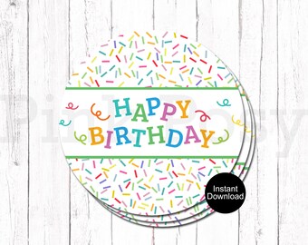 Printable Birthday Cookie Tags, Happy Birthday Gift Tags, 2" Round Favor Tags, Happy Birthday Cookie Tags, Instant Download Gift Tags