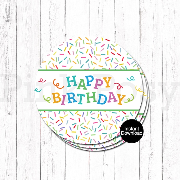 Printable Birthday Cookie Tags, Happy Birthday Gift Tags, 2" Round Favor Tags, Happy Birthday Cookie Tags, Instant Download Gift Tags