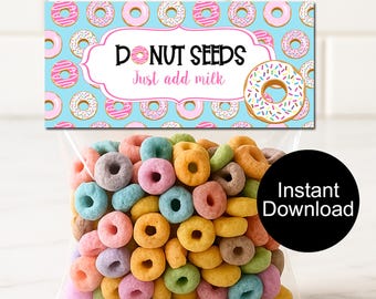 Donut Seeds Bag Toppers, Birthday Treat Bag Favors, Doughnut Bag Toppers, Printable Cereal Treat Tags, Birthday Bag Topper, Instant Download