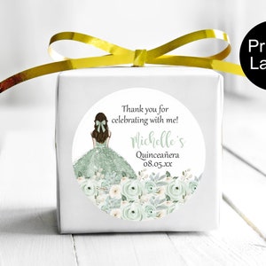 Quinceanera Favor Labels, Quinceanera Party Favor, Mis Quince Stickers, Sage Green Floral Labels, 15th Birthday Stickers, Personalized Favor