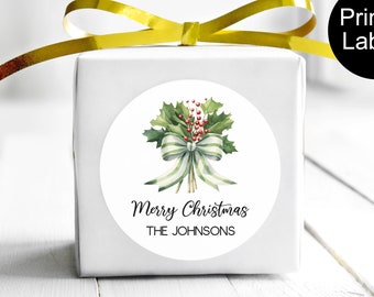 Holly Christmas Labels, Christmas Stickers, Personalized Christmas Labels, Round Favor Stickers, Custom Christmas Stickers, Gift Tag Labels