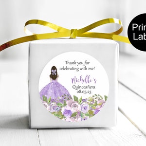 Quinceanera Favor Labels, Quinceanera Party Favor, Mis Quince Stickers, Lavender Floral Labels, 15th Birthday Stickers, Personalized Favors