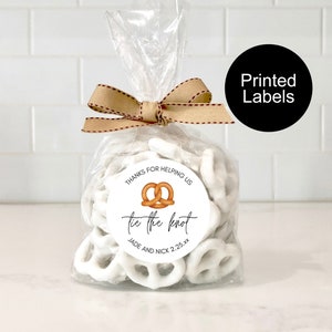 Tie The Knot Pretzel Label, Wedding Favor Stickers, Pretzel Favor Sticker, Reception Favor Label for Guests, Personalized Favors, Minimalist