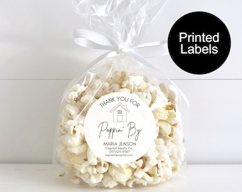Real Estate Agent Open House Labels, Popcorn Stickers, Real Estate Marketing, Personalized Stickers, Open House Giveaways, Minimalist Labels