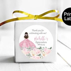 Quinceanera Favor Labels, Quinceanera Party Favor, Mis Quince Stickers, Pink Floral Labels, 15th Birthday Stickers, Personalized Favors