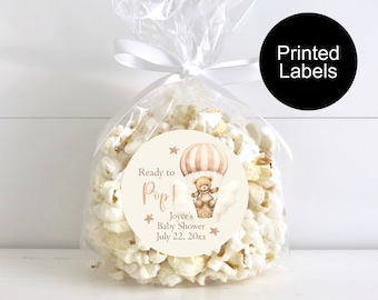 Brown Bear Baby Shower Favor Labels, Ready To Pop, Boho Bear Labels, Boy Baby Shower, Popcorn Baby Shower Stickers, Personalized Favors