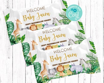 Editable Safari Rice Cereal Treats, Baby Shower Favors, Jungle Baby Shower, Safari Baby Shower, Baby Shower Treats, Printable Treat Wrapper