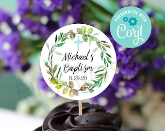 Baptism Cupcake Toppers. Baptism Decorations, Editable Boy Cupcake Toppers, Printable Cupcake Toppers, Christening Cupcake Toppers