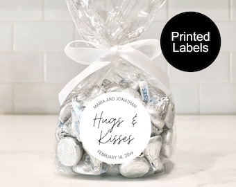 Hugs and Kisses Labels, Wedding Favor Stickers, Candy Favor Sticker, Reception Favor Label for Guests, Personalized Favors, Minimalist