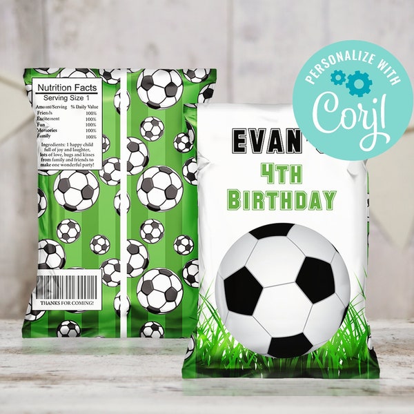Soccer Chip Bag, Birthday Party Chip Bag, Soccer Birthday, Soccer Party Theme, Sports Party Favors, Editable Chip Wrapper, Instant Download
