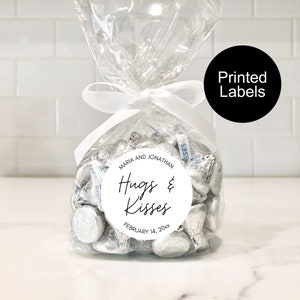 Hugs and Kisses Labels, Wedding Favor Stickers, Candy Favor Sticker, Reception Favor Label for Guests, Personalized Favors, Minimalist