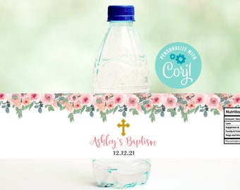 Baptism Bottle Wrappers, Editable Baptism Water Bottle Labels, Christening Party Favors, Instant Download, Printable Bottle Wrappers