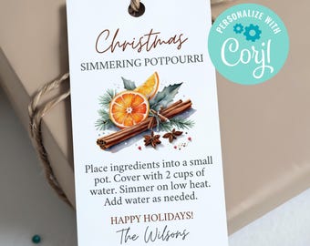 Christmas Simmering Potpourri Tags, Stovetop Potpourri, Hostess Gift, Instant Download, Printable Editable, Homemade Holiday, Neighbor Gifts
