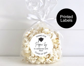 Graduation Stickers, Thanks for Poppin' By, Popcorn Favor Sticker, Class of 2024, Label for Guests, Personalized Favors, Minimalist Sticker