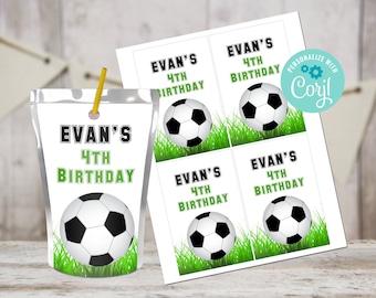Editable Birthday Juice Pouch Labels, Soccer Juice Labels, Birthday Party Favors, Barnyard Party Favors, Printable Juice Wrappers, Sports