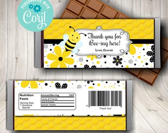 Editable Bee Candy Bar Wrappers, Bee Birthday Party Favors, Printable Wrapper, Chocolate Wrappers, Instant Download, Mommy to Bee