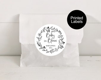 Baby in Bloom Labels, Wildflower Stickers, Baby Shower Favor Labels, Thank You, Custom Labels, Baby Shower Gifts for Guests, Minimalist