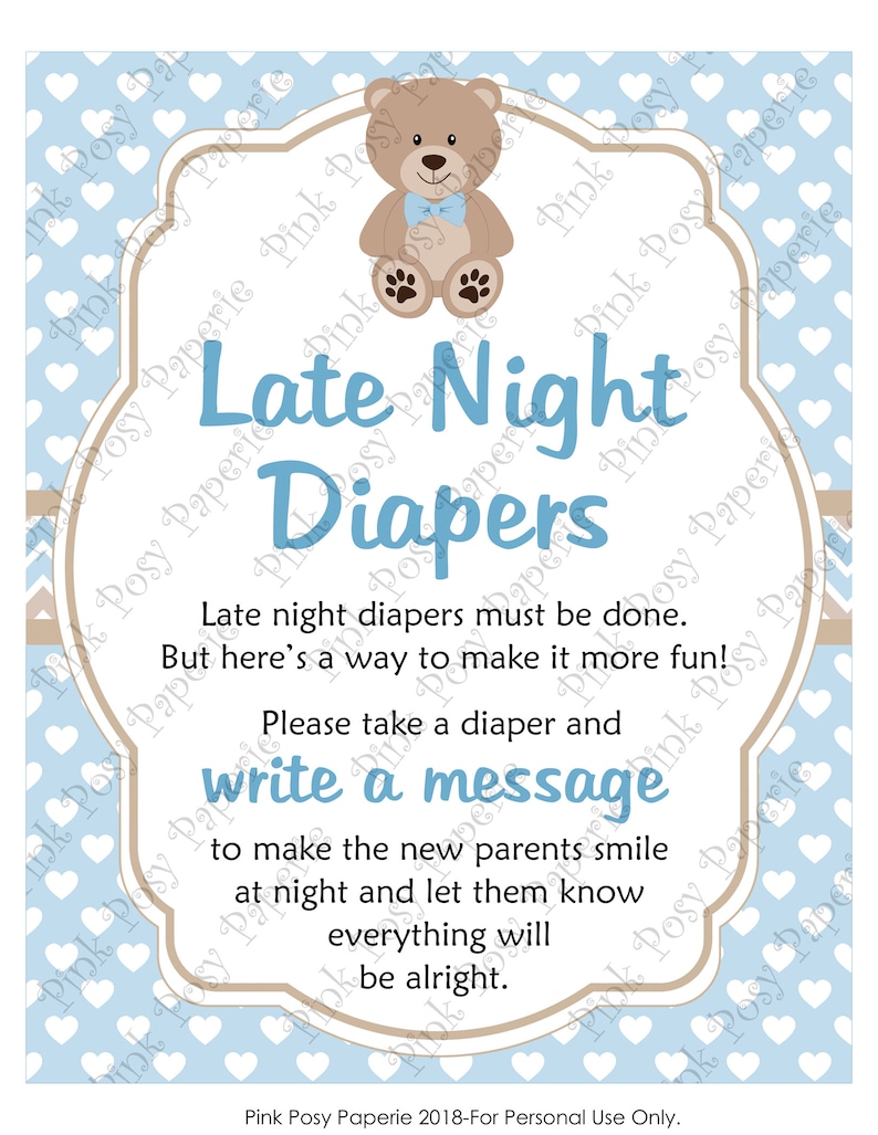 Late Night Diapers Game Teddy Bear Baby Shower Game Diaper Etsy