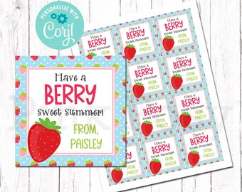 End of School Year Tags, Editable Strawberry Tags, Classmate Gift Tags, Teacher Tags, Berry Sweet, Instant Download, Printable Summer Tags