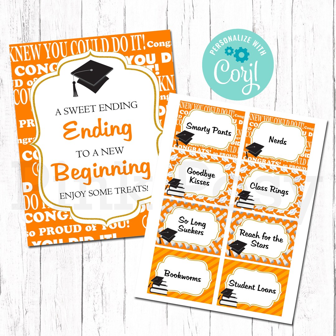 Editable Graduation Candy Labels, Candy Bar, Candy Buffet, Orange Theme ...