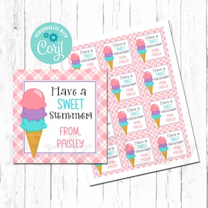 Etiquettes modifiables pour glaces, étiquettes de fin d'année scolaire, étiquettes-cadeaux pour camarades de classe, étiquettes pour enseignant, étiquettes pour sucreries, téléchargement immédiat, étiquettes d'été imprimables