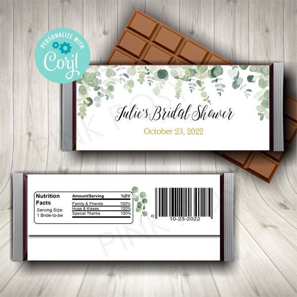 Editable Greenery Candy Bar Wrappers, Bridal Shower Favors, Candy Label Printable, Eucalyptus Shower Printable, Bridal Shower Wrappers