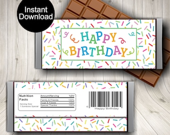 Birthday Candy Bar Wrappers, Birthday Favors, Party Favors, Printable Birthday Wrappers, Chocolate Wrappers, Instant Download