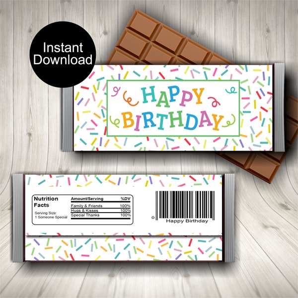 Birthday Candy Bar Wrappers, Birthday Favors, Party Favors, Printable Birthday Wrappers, Chocolate Wrappers, Instant Download