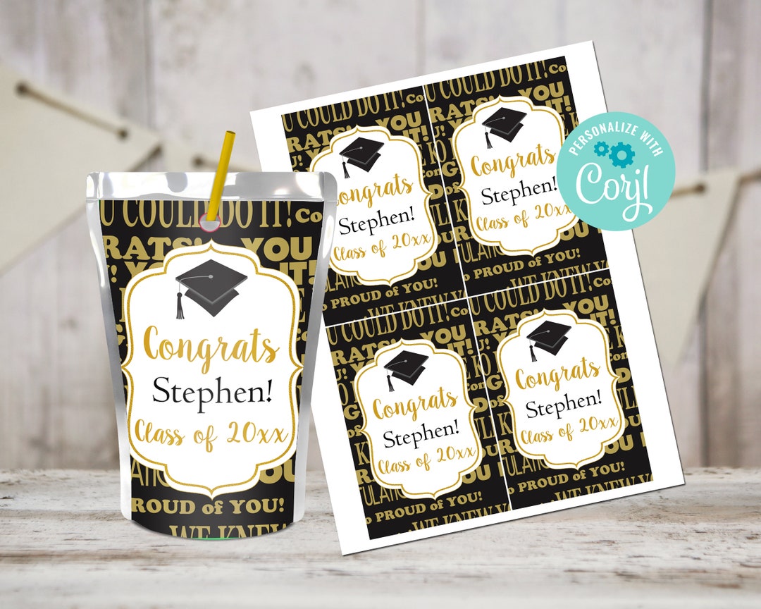 Editable Graduation Juice Pouch Labels, Class of 2026, Graduation Party ...