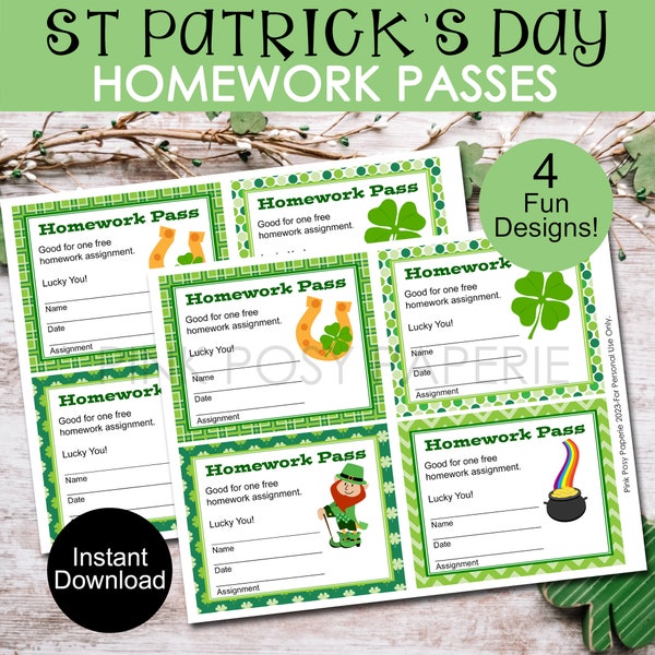 valentine no homework pass St Patrick's Homework Passes, Classroom Managment, Instant Download, Teacher Resource, Classroom Material, Homework Template, Classroom Game