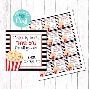 Popcorn Appreciation Tags, Teacher Appreciation Tags, End of School Year Tags, Employee Appreciation Tags, Instant Download, Editable Tags