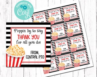 Popcorn Appreciation Tags, Teacher Appreciation Tags, End of School Year Tags, Employee Appreciation Tags, Instant Download, Editable Tags