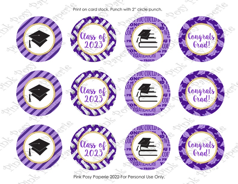 Purple Graduation Cupcake Toppers Purple Graduation Decor Etsy