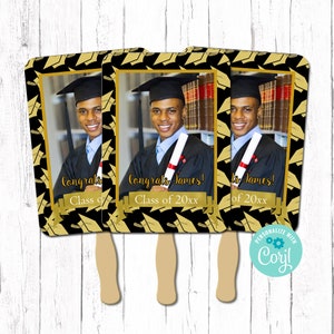 Graduation Hand Fans, Black Gold Graduation Fans, Class of 2025, Graduation Favors, Event Fans, Custom Fans, Photo Fans, Fans on a Stick