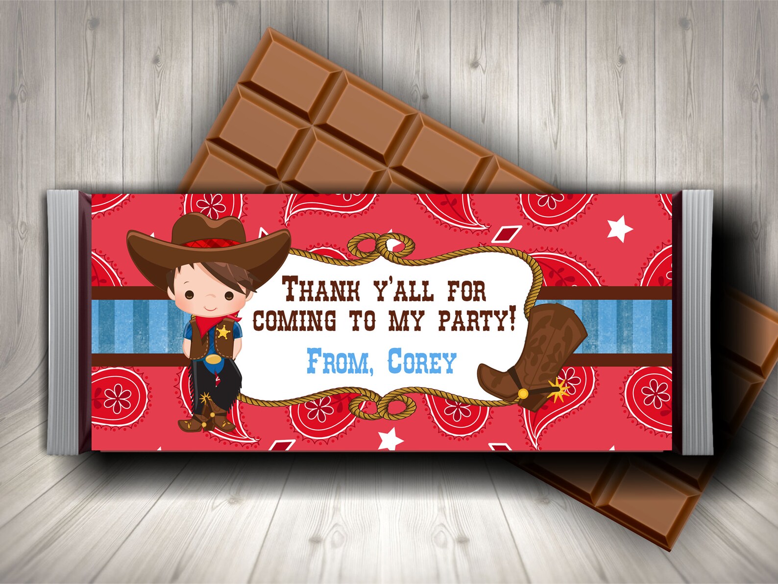 Cowboy Candy Bar Wrappers Cowboy Party Favors Boy Birthday Etsy