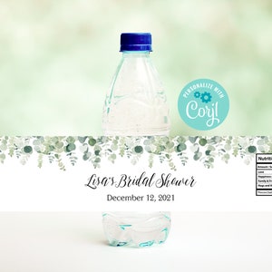 Bridal Shower Bottle Wrappers, Greenery Water Bottle Labels, Eucalytpus Bridal Shower, Bridal Shower Favors, Editable Bottle Wrappers