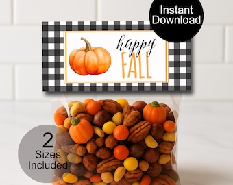 Happy Fall Bag Toppers, Fall Treats, Treat Bag Toppers, Printable Candy Treat Tags, Cookie Bags, Instant Download, Treat Bags for Parties