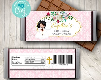 Editable Communion Candy Bar Wrapper, Communion Party Favors, Girl First Communion, Candy Labels, Personalized Wrappers, Printable Wrappers