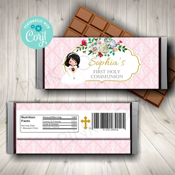 Editable Communion Candy Bar Wrapper, Communion Party Favors, Girl First Communion, Candy Labels, Personalized Wrappers, Printable Wrappers