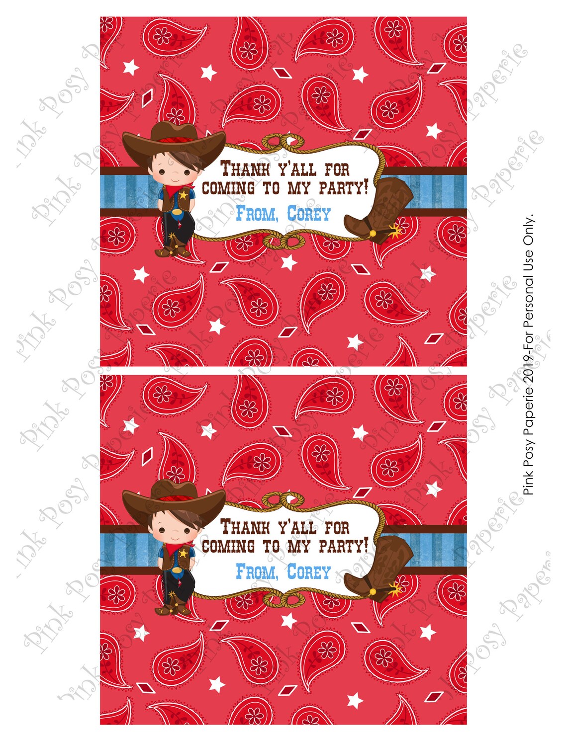 Cowboy Candy Bar Wrappers Cowboy Party Favors Boy Birthday Etsy