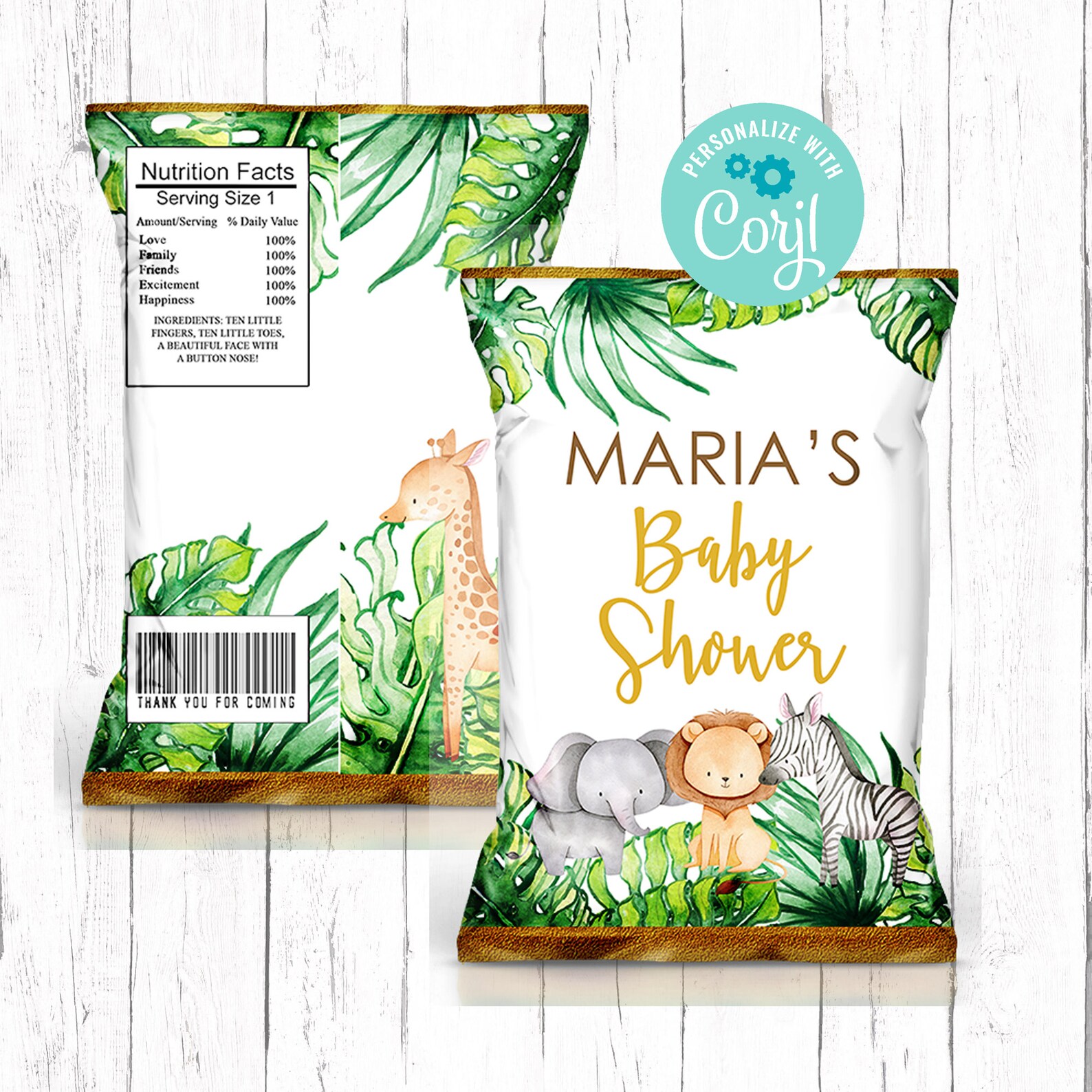Baby Shower Chip Bags Safari Chip Bags Jungle Baby Shower Etsy