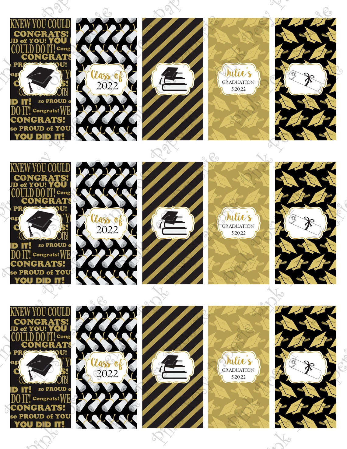 Editable Graduation Mini Candy Bar Wrappers Black Gold - Etsy