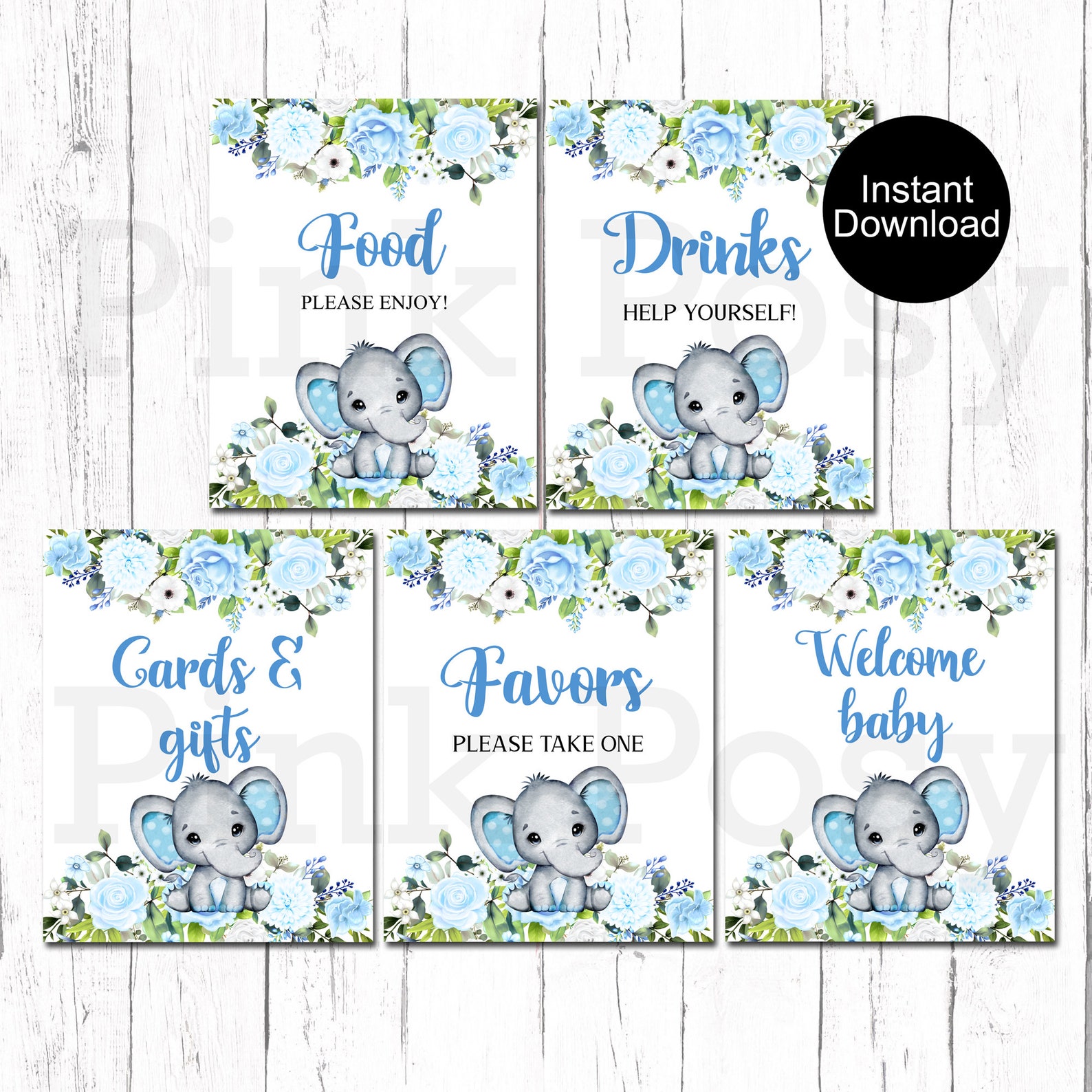 Elephant Baby Shower Sign Bundle Boy Baby Shower Printable - Etsy